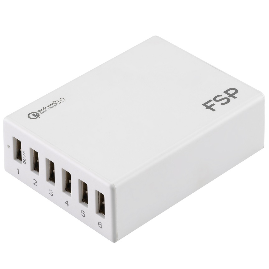FSP, Amport, 62, 6, ports, USB, 62W, QC, 3.0, White, Quick, Charger, -, Charge, up, to, 6, mobile, devices/1x, Qualcomm, Quick, Charge, QC3.0, 