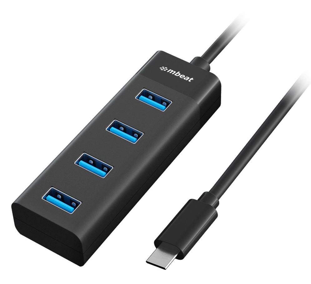 Adapters/MBEAT: mbeatÂ®, USB-C, to, 4-Port, 3.0, Hub, -, Black, 
