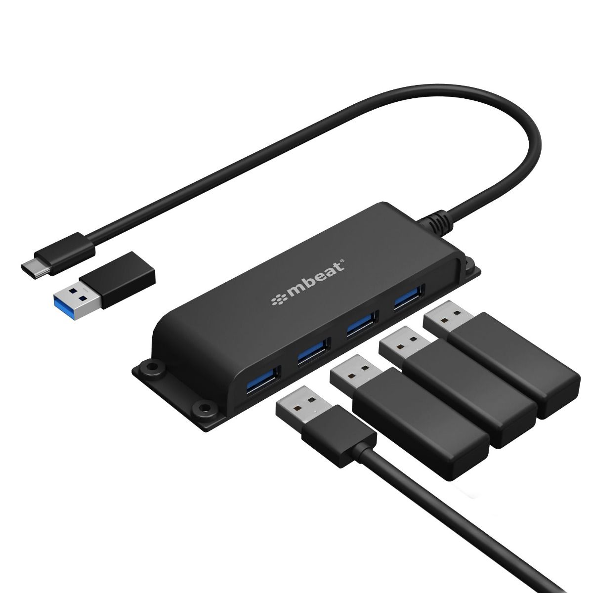 Adapters/MBEAT: mbeatÂ®, Mountable, 4-Port, USB-A, &, USB-C, Adapter, Hub, -, 60cm, Data, Cable, USB, 3.0, 2.0, High-Speed, Data, Port, Expansion, Save, 
