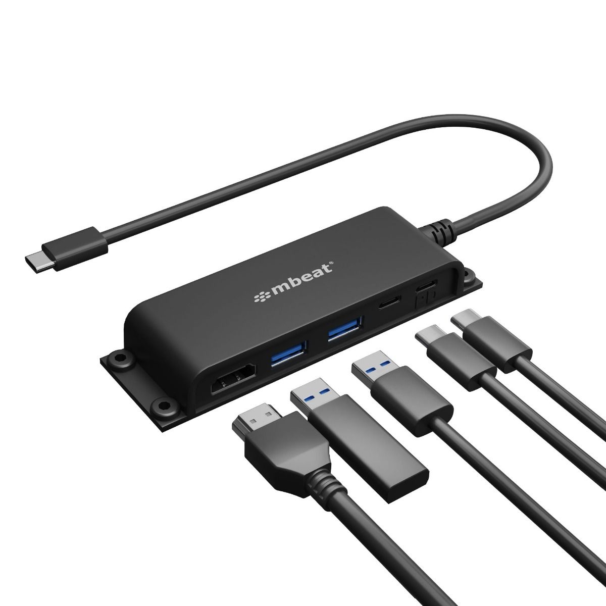 mbeatÂ®, Mountable, 5-Port, USB-C, Hub, -, Supports, 4K, HDMI, video, out, and, 60W, Power, Delivery, Charging, with, 2, Ã—, USB3.0, and, 1, Ã, 