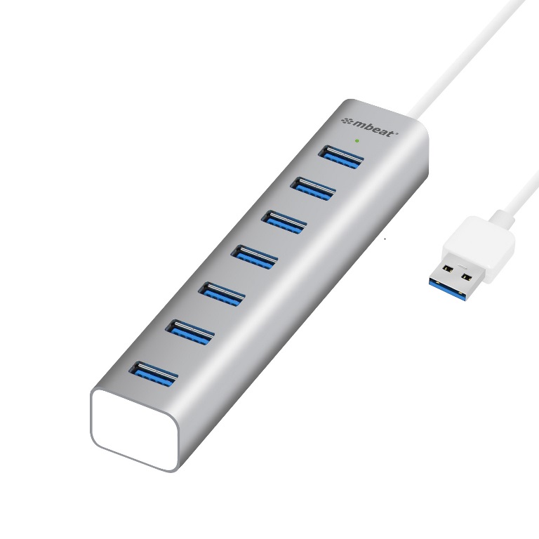 mbeatÂ®, 7-Port, USB, 3.0, Powered, Hub, -, USB, 2.0/1.1/Aluminium, Slim, Design, Hub, with, Fast, Data, Speeds, (5Gbps), Power, Delivery, 
