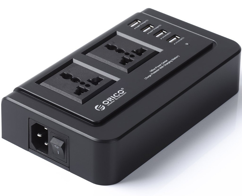ORICO, 2, AC, Outlets, and, 4, USB, Travel, Prower, Board, -, Black, (OPC-2A4U), 