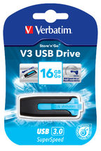 Verbatim, 16GB, V3, USB3.0, Blue, Store, n, Go, V3;, Rectractable, USB, Storage, Drive, Memory, Stick, 