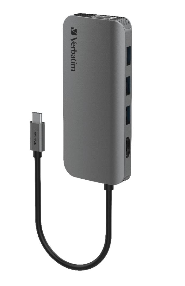 Verbatim, USB-C, Hub, with, HDMI, RJ45, SD, microSD, 3x, USB, A, USB-C, PD, 100W, -, Space, Grey, 