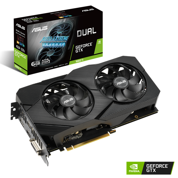 ASUS, nVidia, GeForce, DUAL-GTX1660TI-6G-EVO, Dual, GeForce, GTX, 1660, Ti, 6GB, GDDR6, EVO, 1800, MHz, Boost, Axial, Fan, High, Refresh, R, 