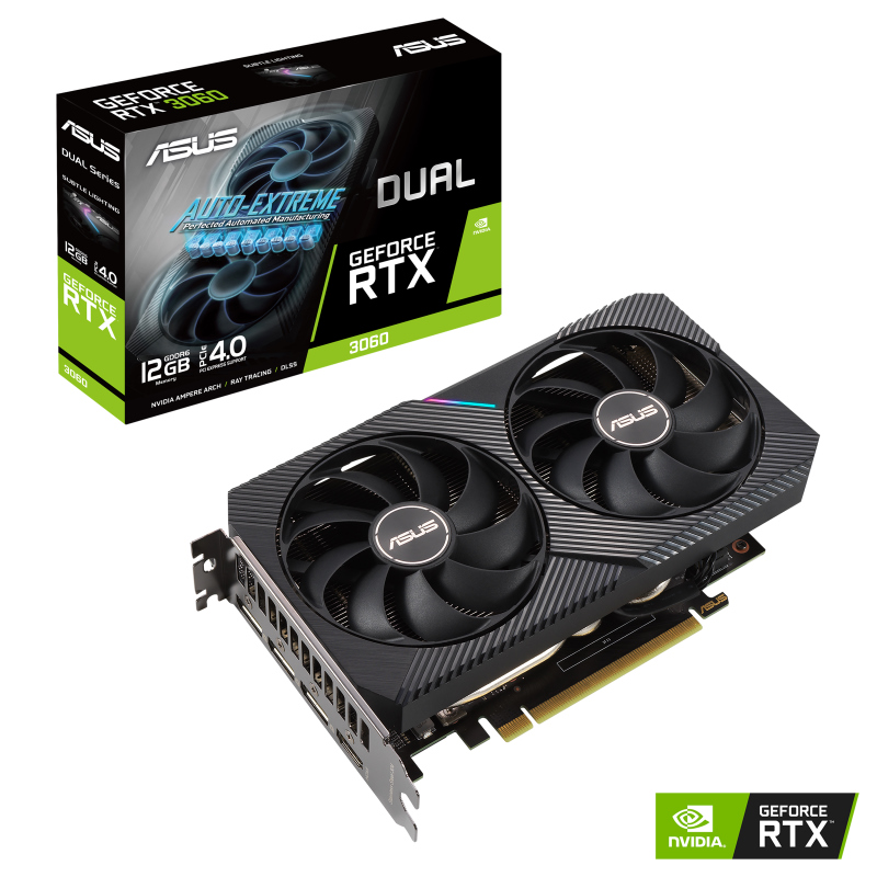 ASUS, nVidia, GeForce, DUAL-RTX3060-12G-V2, RTX, 3060, V2, 12GB, GDDR6, 1807, Mhz, Boost, 1xHDMI, 3xDP, Ampere, SM, 2nd, RT, Cores, 3r, 