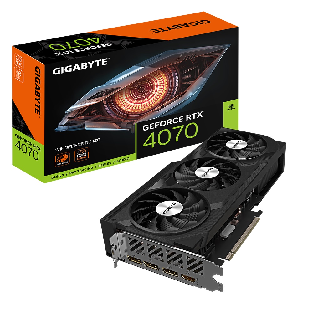 Graphics Cards/Gigabyte: Gigabyte, nVidia, GeForce, RTX, 4070, WINDFORCE, OC, 12G, GDDR6X, Video, Card, PCI-E, 4.0, 2490MHz, Core, Clock, 3x, DP, 1.4a, 1x, HDMI, 