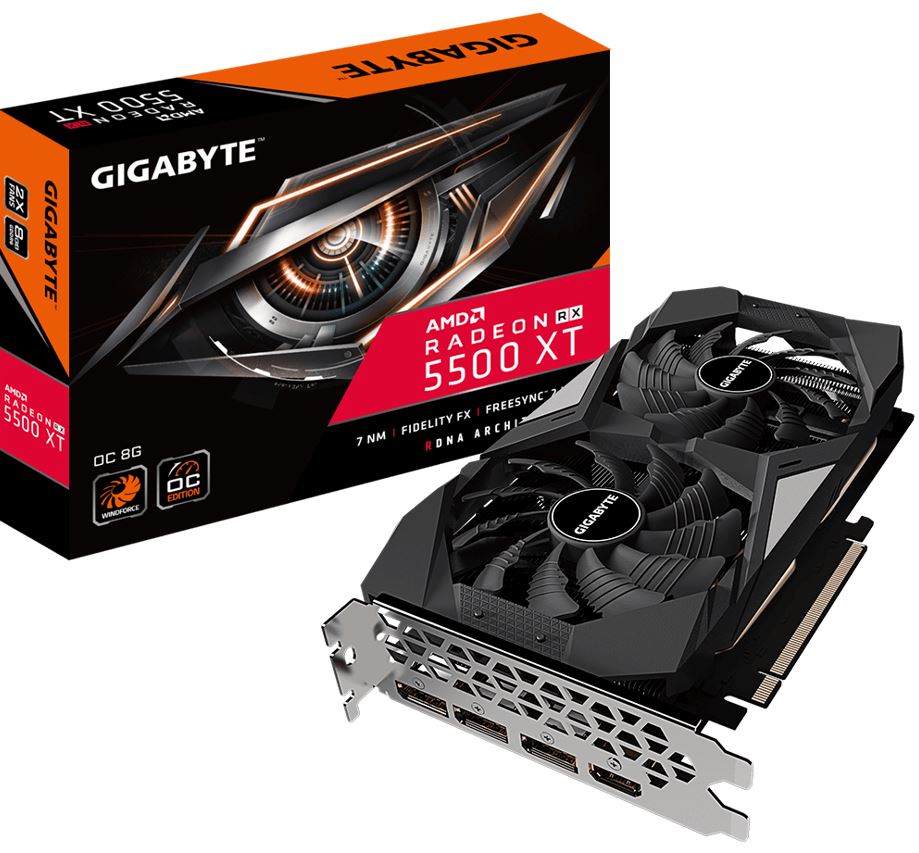 Gigabyte, AMD, Radeon, RX, 5500, XT, OC, 8G, GDDR6, PCIe, 4.0, Graphic, Card, 8K, 7680x4320@60Hz, 4xDisplays, 3xDP, HDMI, 1845/1647MHz, 7nm, 