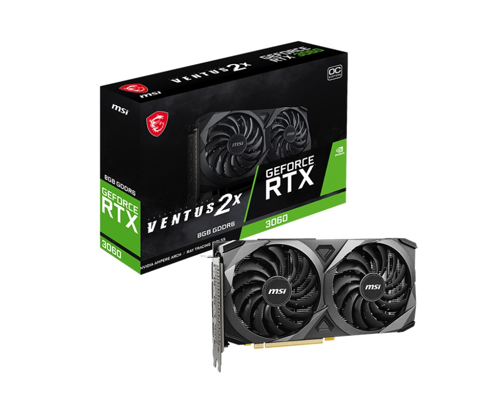 MSI, nVidia, Geforce, RTX, 3060, VENTUS, 2X, 8G, OC, Video, Card, GDDR6, 1807, MHz, Boost, Clock, DisplayPort, x, 3, (v1.4a), /, HDMI, x, 1, 