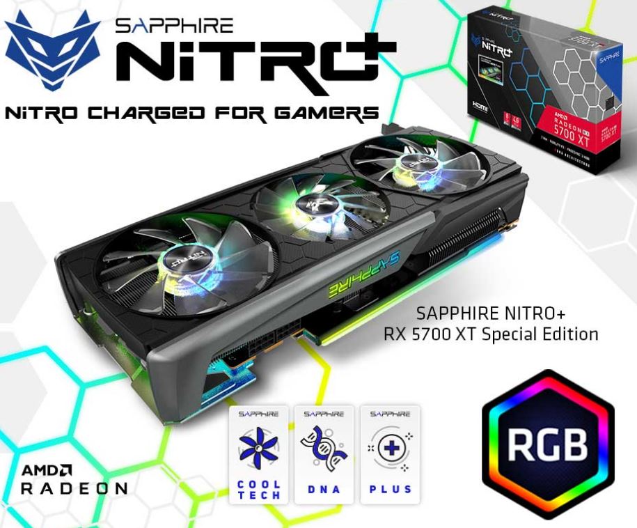 SAPPHIRE, AMD, RADEON, NITRO+, RX, 5700, XT, 8gb, GDDR6, DUAL, HDMI, /, DUAL, DP, OC, (UEFI), SPECIAL, EDITION, 285W, 2.5, Slots, 3, ARGB, F, 